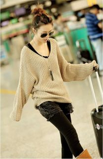 Womens Vintage Deep V Bulky Soft Baggy Jumper Sweater