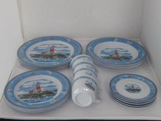   Piece Lighthouse Nautical Theme Melamine Plastic Dinnerware Dish Set