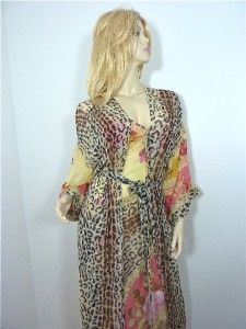 NWT $400 Jonquil Large Nightgown Robe Leopard Floral Couture 100 Silk