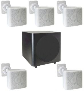  WHITE MINI CUBE SPEAKERS 5.1 HOME THEATER 5 MATCHED SPEAKERS & 8 SUB