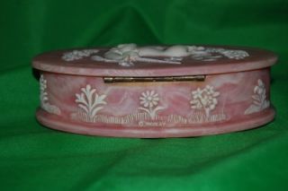 Vintage Incolay Stone Box Carved Unicorn Jewelry Oval