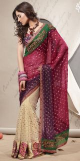 Indian Traditional Work Wedding Sari Sophisticated Net Viscose Saree