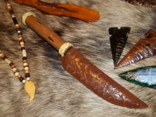   Obsidian Winterberry Paleo Flint Knapped Wolf Bowie Indian Knife