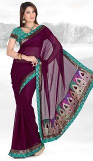 Eyeful Maroonish Magenta Saree Indian Bollywood Sari