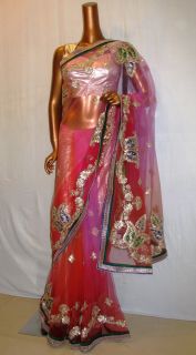 Indian Bollywood Designer Unique Gotta Patti Work Shaded Pink Saree