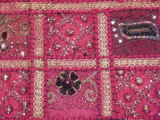 Pink Big Wall Art Indian Textile Decoration Kundan Work Sari Wall