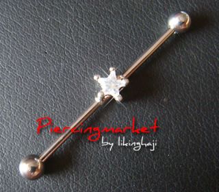   Star Long Industrial Bar Barbell Ear Rings Body Piercing Jewelry X48