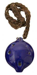 Ocarina Flute Wind Instrument w Leather Necklace 3773