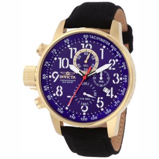 Invicta 1516 Mens Gold Blue Dial 1 10 Second Lefty Chronograph