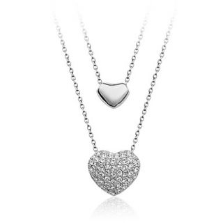 EUR € 15.63   diamant incrusté collier à double pendentif coeur
