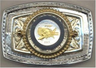 Gold on Silver Louisiana Statehood Commemorative Quarter Belt Buckle