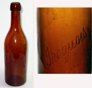 Antique Iroquois Beer Blob Top Amber Glass Bottle C G w Pre Pro