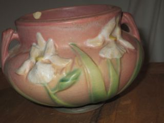 Roseville Pottery Pink Iris Jardiniere Flower Pot 647 3 USA