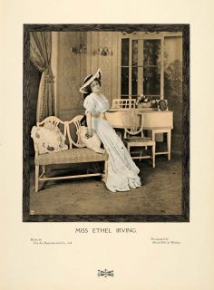1907 Print Ethel Irving British Actress Edwardian Dress Fashion