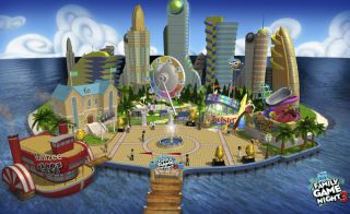 View of the island based theme park environment from Hasbro Family