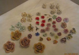 40 Italian & Japanese Porcelain Roses and Flowers Chandelier & Lamp