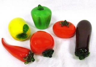 PC ITALIAN GLASS VEGETABLES Murano Green Chili Yellow Peppers Eggplant