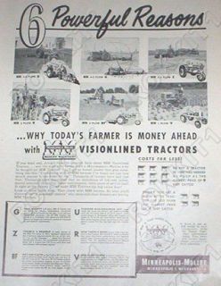 1953 Minneapolis Moline Visonlined Tractor Ad U G Z R BF V