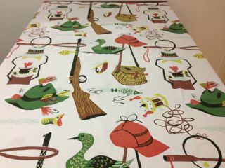   tablecloth from vintage fabric Izaak Walton design fishing hunting