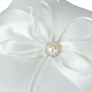  Pearl Wedding Ring Cushion Bearer Pillow Satin with Sash Ivory