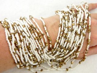  ITALIAN Italy WHITE Gold SEED Bead MULTI Strand BEADED Necklace CHOKER