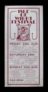  HENDRIX Doors Miles Davis original Isle of Wight 1970 concert handbill