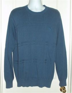 IZOD Mens Blue Windowpane Long Sleeve Crewneck Cotton Sweater Sz XL