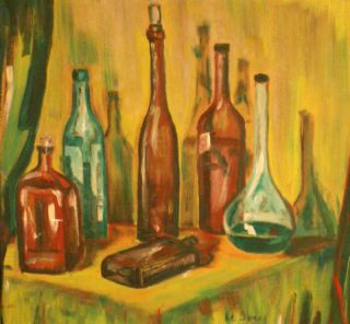 Mary Ivey American Bottle Still Life Oil Painting 1950s