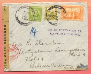  WWII Censored Airmail Via Singapore to Netherlnd Indies EX Hoge