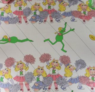 Vintage Twin Flat Miss Piggy Kermit Muppets Jim Henson Bed Sheet