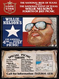 Willie Nelson 1980 July 4th Picnic Poster 16x20
