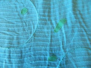 Vtg 50s Chenille Blanket Bedspread Aqua Blue Floral Pink Yellow Cotton