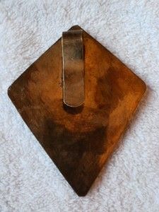 Artisan Brass Metal Giant Jade Stone Cabachon Laple Clip Pin Pendant