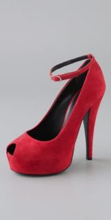 Giuseppe Zanotti Open Toe Suede Pumps with Ankle Strap