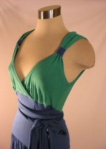 Marc Jacobs Green Blue Colorblock Jersey Knit Wrap Tie Dress Size XS