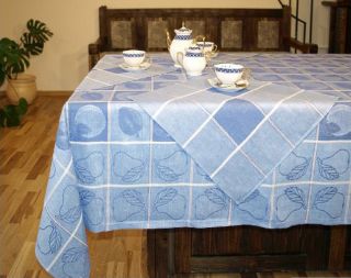 Linen tablecloth damask 61 x 98 inch table cloth Blue jacquard NWT ECO