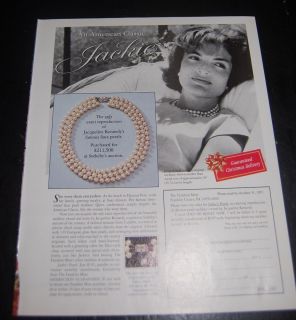 JACKIE KENNEDY ONASSIS MAGAZINE AD JACQUELINE FAMOUS FAUX PEARLS