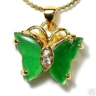Chinese Green Jade Butterfly Pendant Necklace