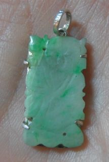 Pretty Antique Silver Chinese Carved Jade Pendant