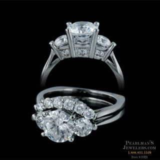 Jaffe Platinum 3 Stone Diamond Wedding Ring Set
