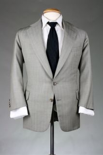 Vintage Tom James Custom Gray Herringbone Stripe 2 Piece Wool Suit 46
