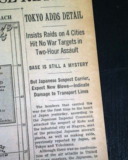 1942 Doolittle RAID James Jimmy Japan Bombers Attack 1st World War II