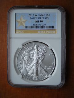 2012 w Silver Eagle NGC MS70 Gold Star Early Releases Label
