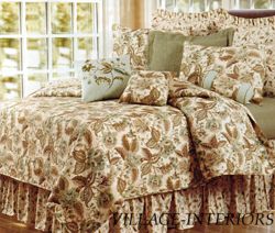Amelia Blue French Country Jacobean Floral Cotton Cal King Quilt Blue