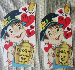12 19405   50S UNUSED USA VALENTINE CARDS SCOOTER BAG PIPE COW FALSE