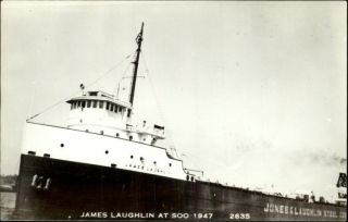 Soo MI Steamship James Laughlin in Canal Old Real Photo Postcard