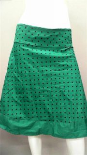 Janette Black Green Polka Dot Ladies Womens M A Line Below Knee Skirt