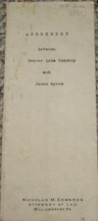 Beaver Lake Co Timber Contract Lycoming County PA 1922