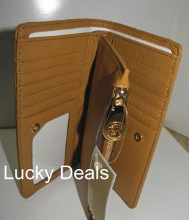 Michael Kors Jamesport Clutch Leather Wallet Tan Luggage Zip