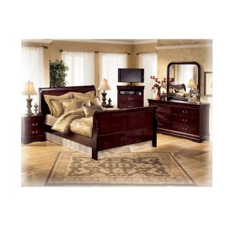 Ashley Janel King Sleigh Bed Brown Finish Set–  New